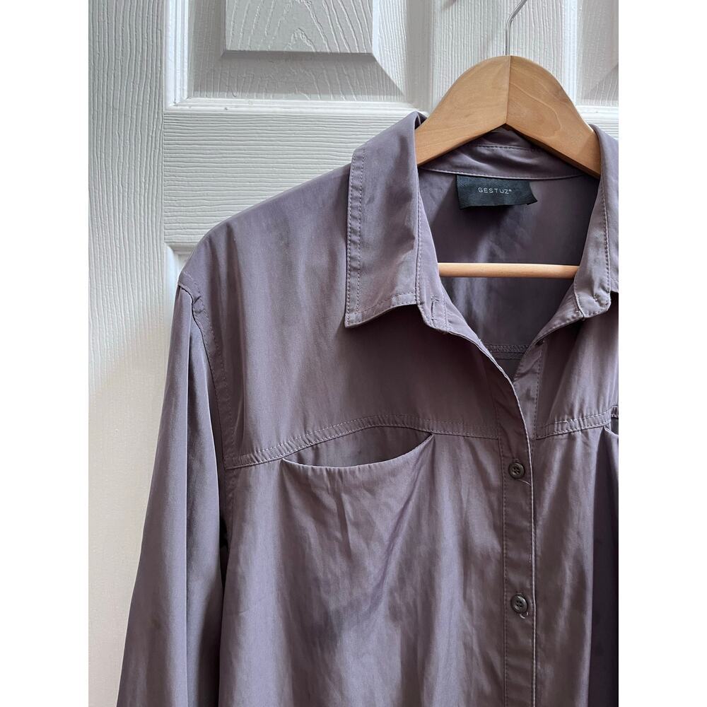 Gestuz Gray Shine Long Sleeve Button Down Tunic Blouse US Size 10 Timeless - Picture 4 of 10